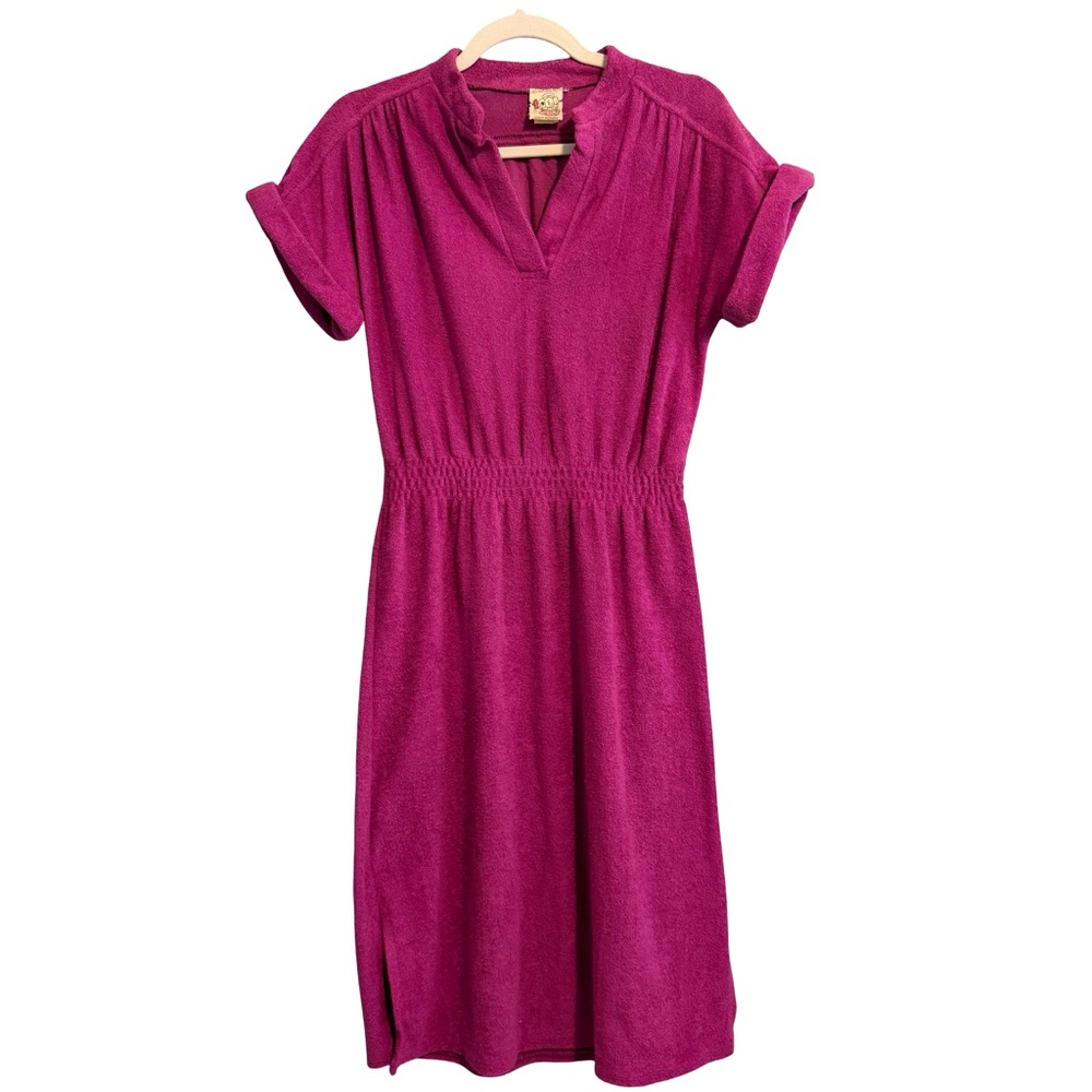 VTG 1970s magenta terrycloth midi dress. Pididdle California brand. Size Medium.